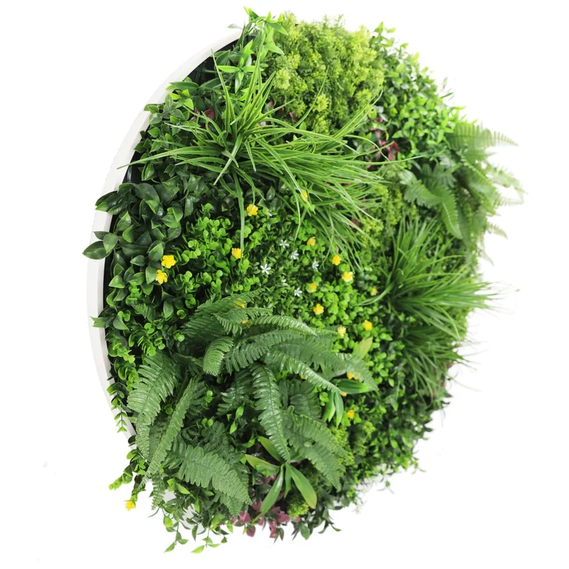100cm Country Fern Artificial Green Wall Disc White Frame