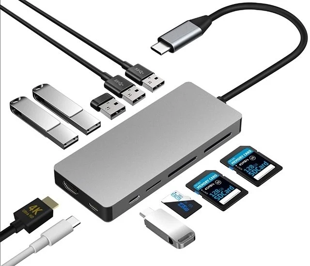 INTACT 9845T 11-in-1 USB-C Adapter HDMI/USB3.0*2/USB2.0*3/TypeC/SD*2/TF