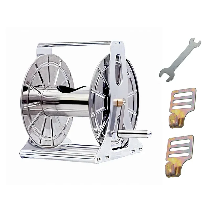 60M Large Stainless Steel Garden Hose Reel Cart Pipe Holder Water Pipe