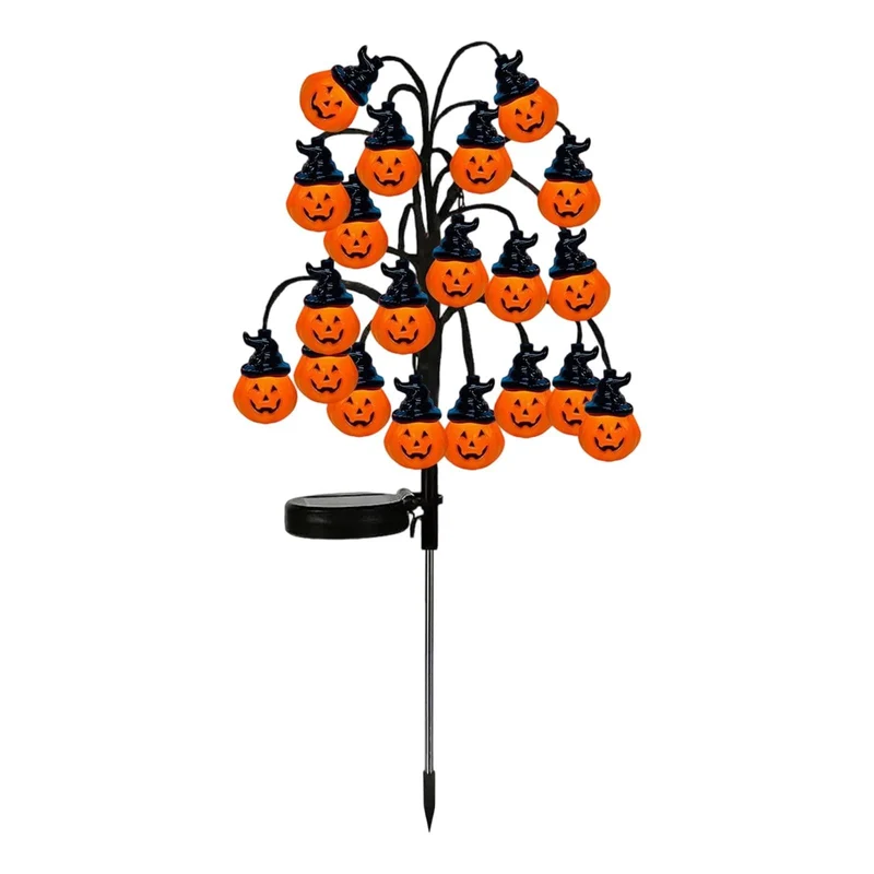 Top Hat Pumpkin, 3pc Solar Halloween Stake Lights