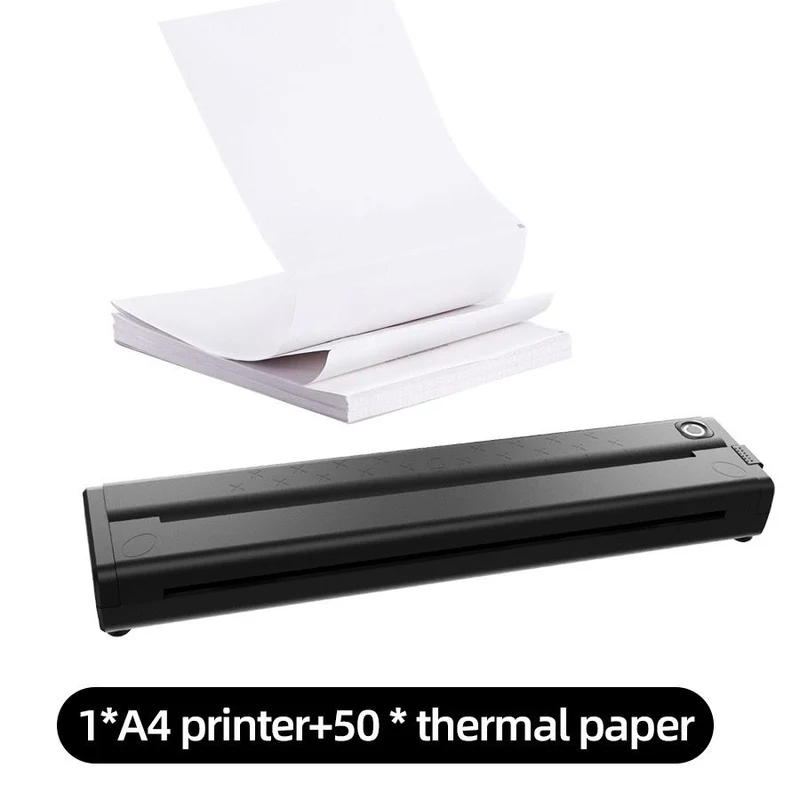 Black Portable A4 Thermal Printer with Bluetooth Wireless Connectivity
