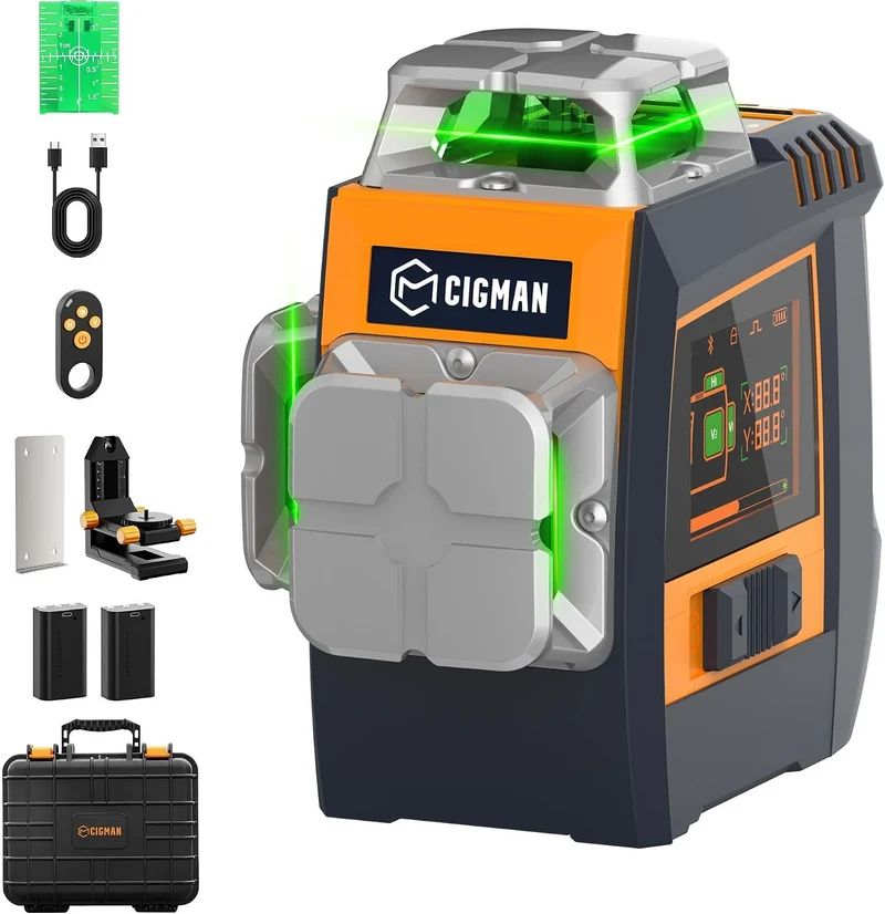 Green CIGMAN Gesture Control Laser Level with Side Screen Display