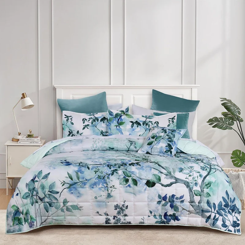 Bianca Woodbury White Botanical Printed Bedspread Set Super King