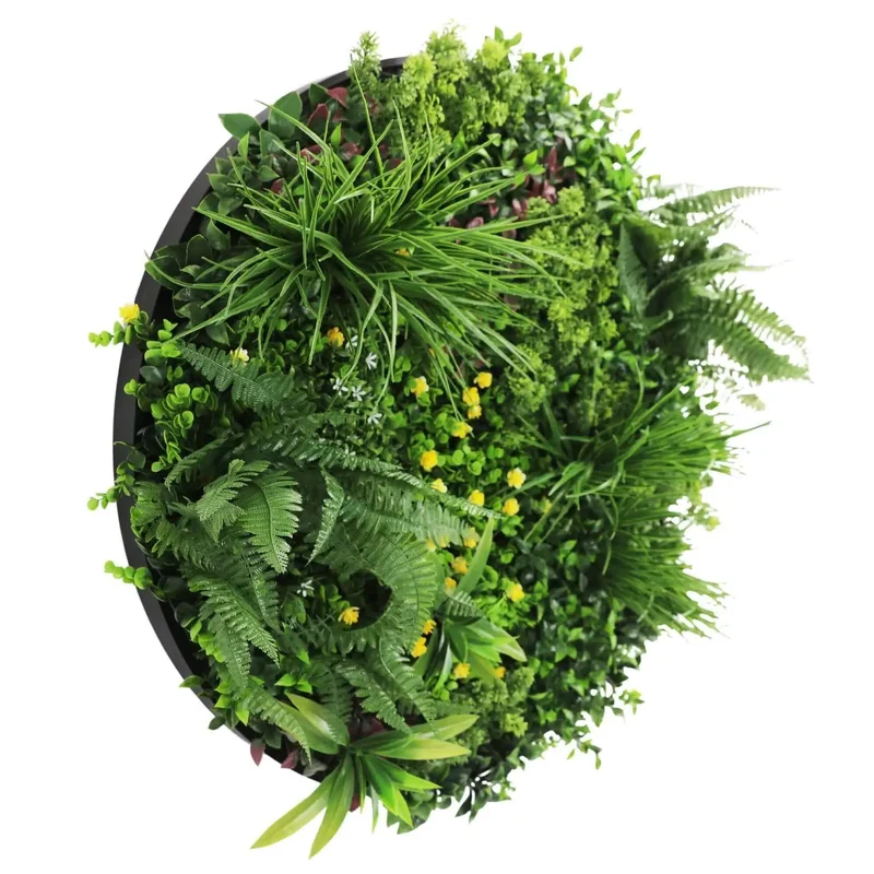 80cm Country Fern Artificial Green Wall Disc Black Frame