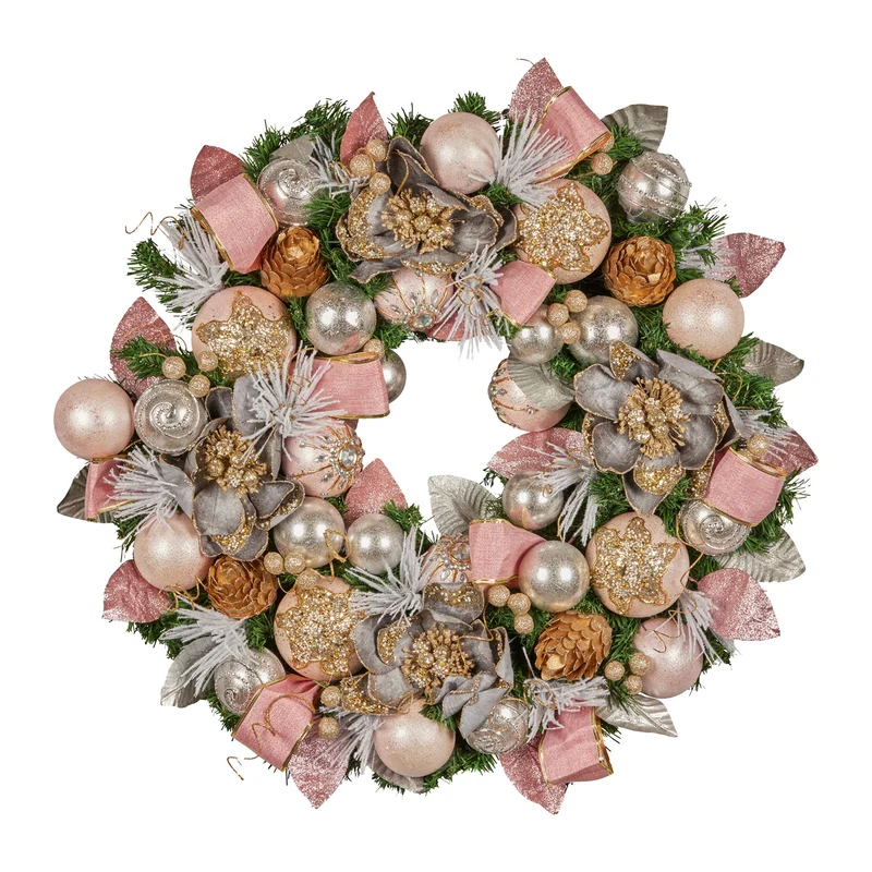 Christabelle 71cm Christmas Wreath Lush Pink Front Door Decoration