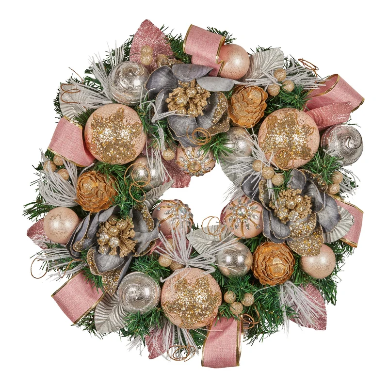 Christabelle 56cm Christmas Wreath Lush Pink Front Door Decoration