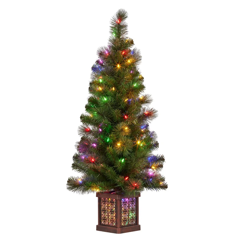 Christabelle 4ft Christmas Tree Glittery Gold Pine Led Multi Lights Xmas