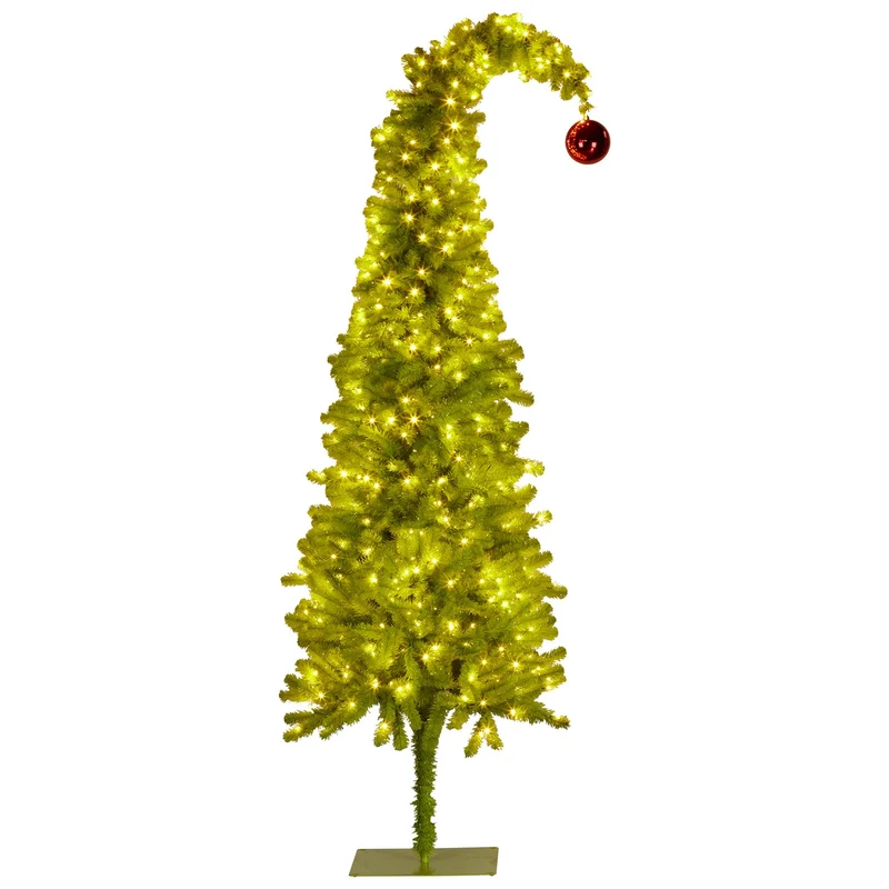 Christabelle 7.5ft Christmas Gremlin Tree Curved Top Red Bauble Built-in