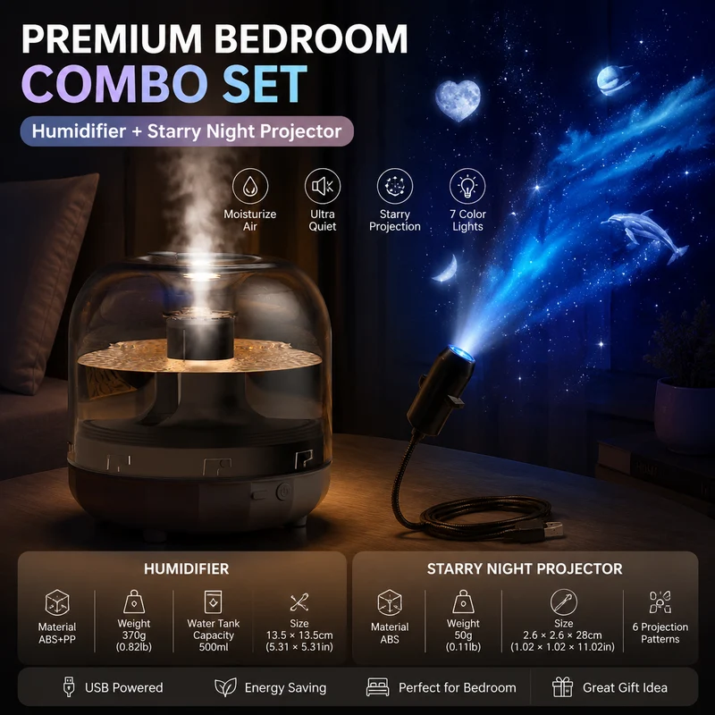 Black 2pc Bedroom Atmosphere Bundle Starry Sky