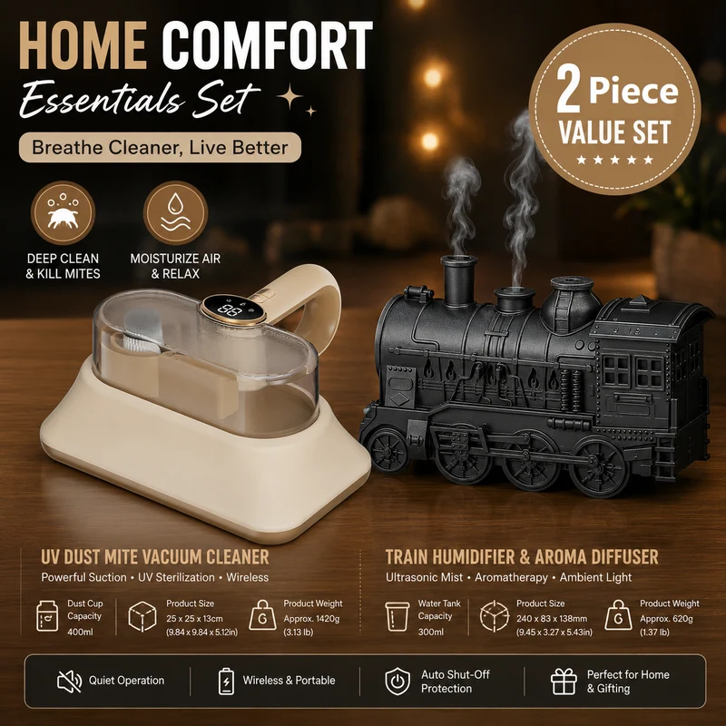 Black Retro Train Humidifier & UV Mite Vacuum Set