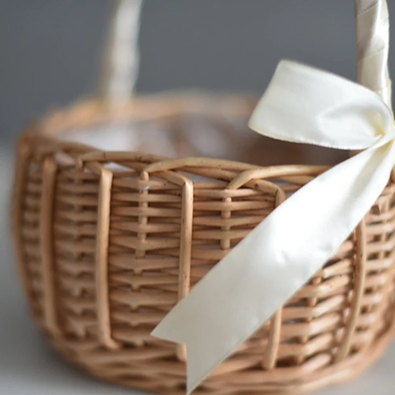 Khaki Rattan Wedding Flower Girl Basket