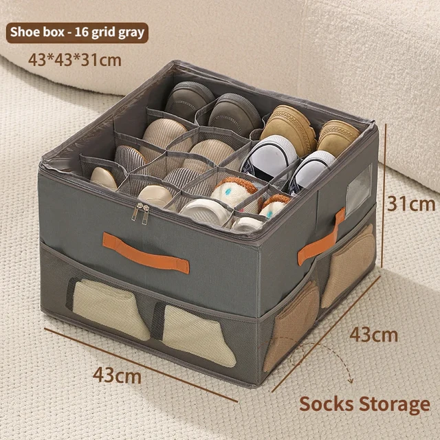 Clear Oxford Foldable 16-Grid Shoe Storage Box