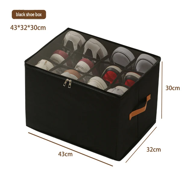 Black Oxford Foldable 12-Grid Shoe Storage Box