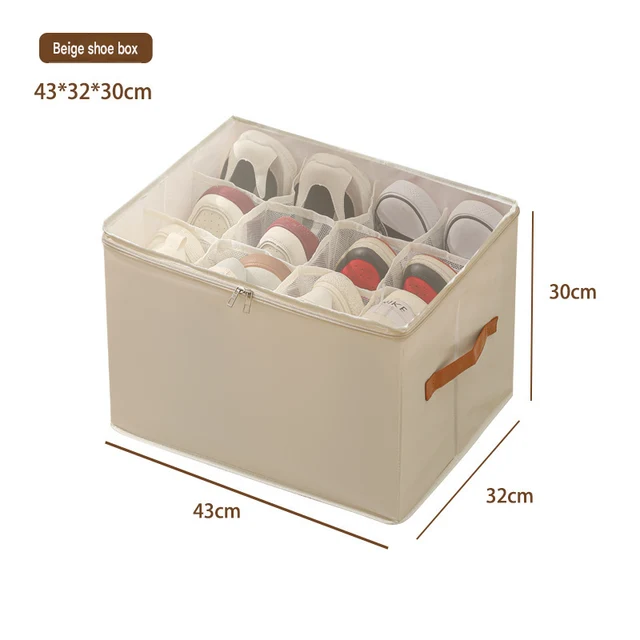 Beige Oxford Foldable 12-Grid Shoe Storage Box