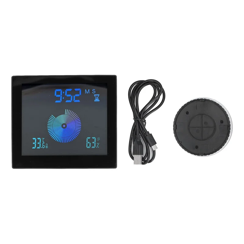 Black 5in Wall Shower Clock Digital Timer Alarm Temperature Humidity