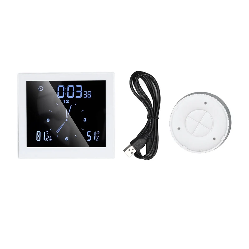 White 5in Wall Shower Clock Digital Timer Alarm Temperature Humidity