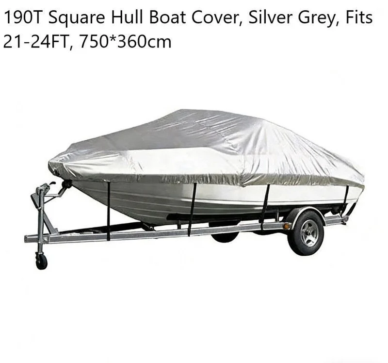 Silver Grey 190T Polyester Square Hull Boat Cover 21-24FT