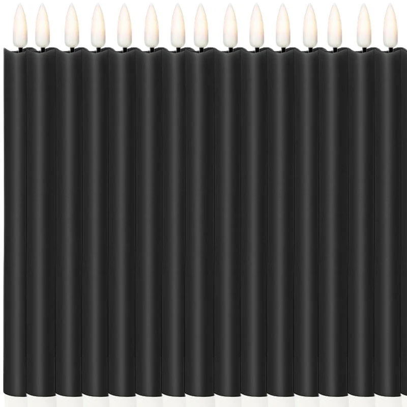 24x LED Flickering Wax Taper Candles (Battery Operated) Bulk in Black