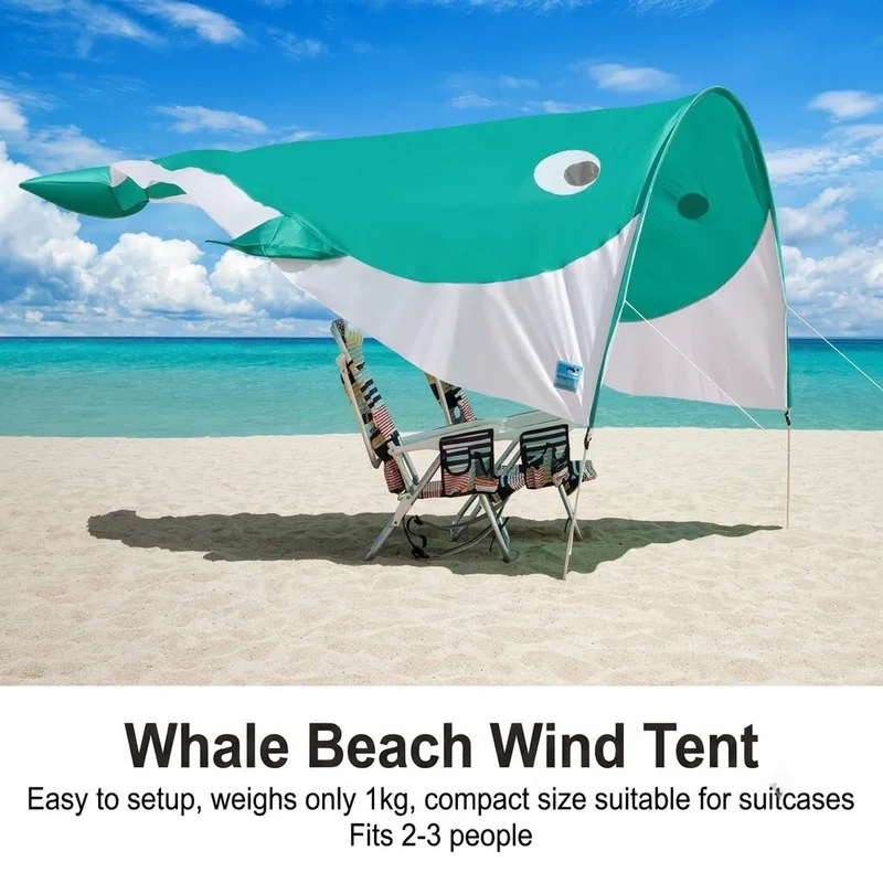 Green Whale-Shaped Beach Wind Shelter