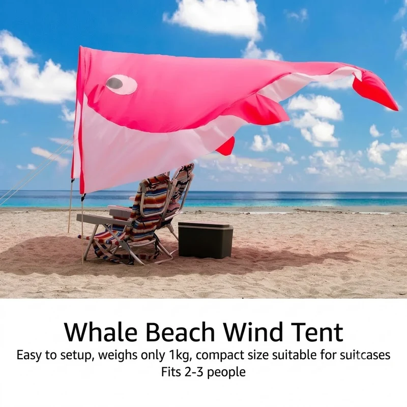 Pink Whale-Shaped Beach Wind Shelter