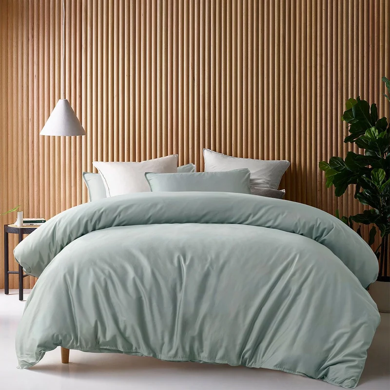 Accessorize 400TC Sage Bamboo Cotton Double Stitch Quilt Cover Set Super