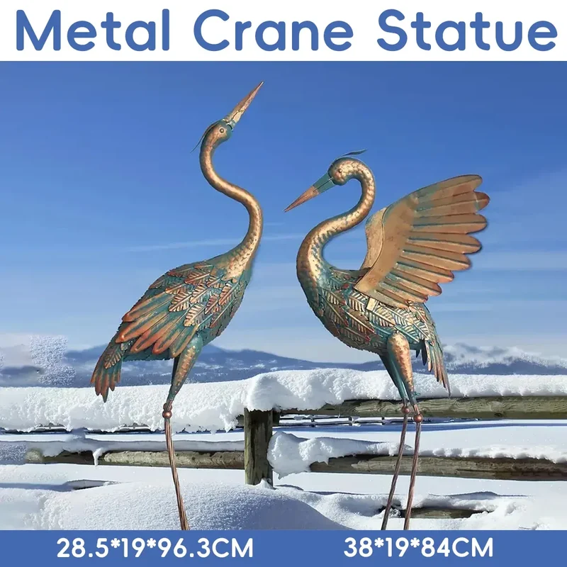 2pc Metal Crane Statue Decoration Rustproof