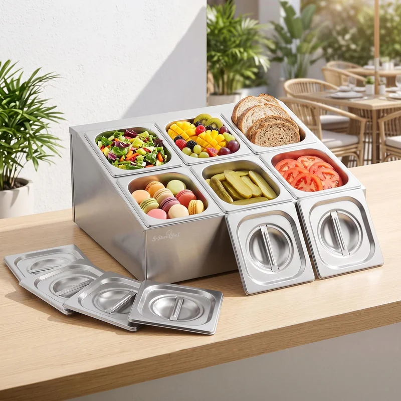 5-Star Chef 6 Pan Food Serving Display Container Stainless Steel Food