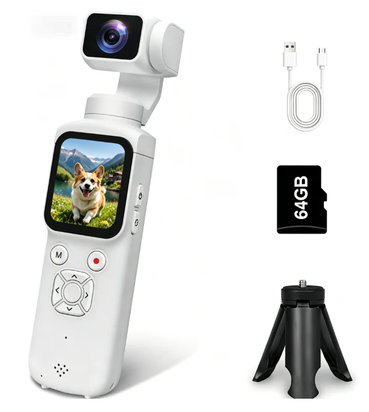 White AT-M105 4K Gimbal Vlog Camera 64GB