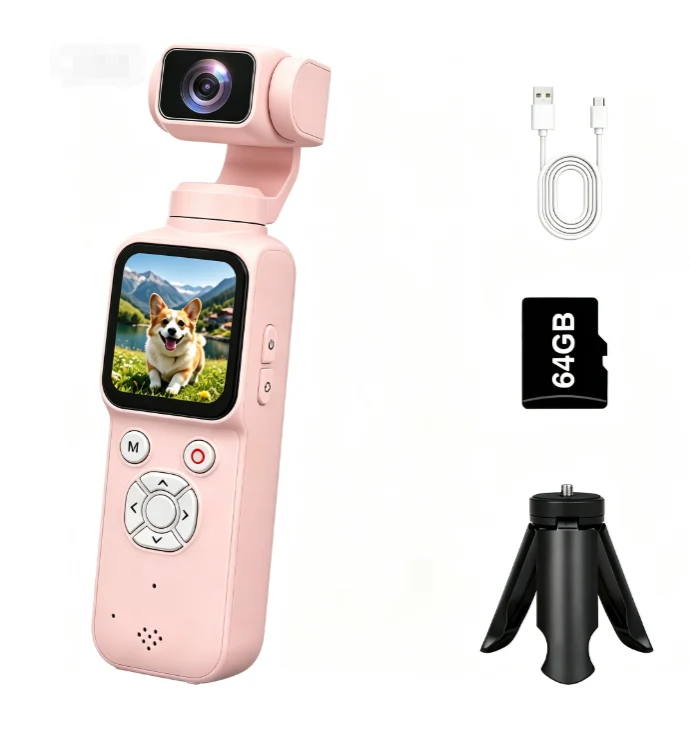 Pink AT-M105 4K Gimbal Vlog Camera 64GB