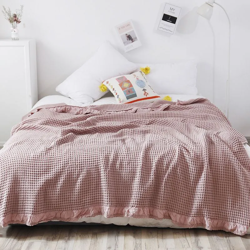 Dark Pink Cotton Waffle Blanket 200×230cm