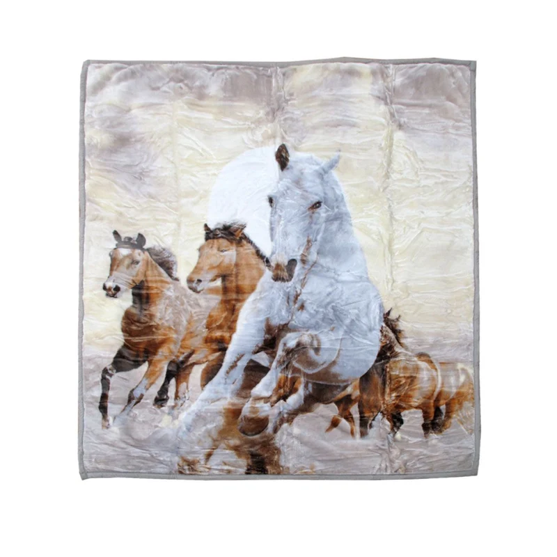 Running Horses 750gsm 3.5kg Double Layer 3D Print Faux Mink Blanket