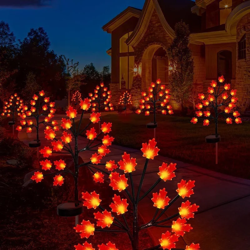 3pc Large Solar Maple Leaf Stake Lights