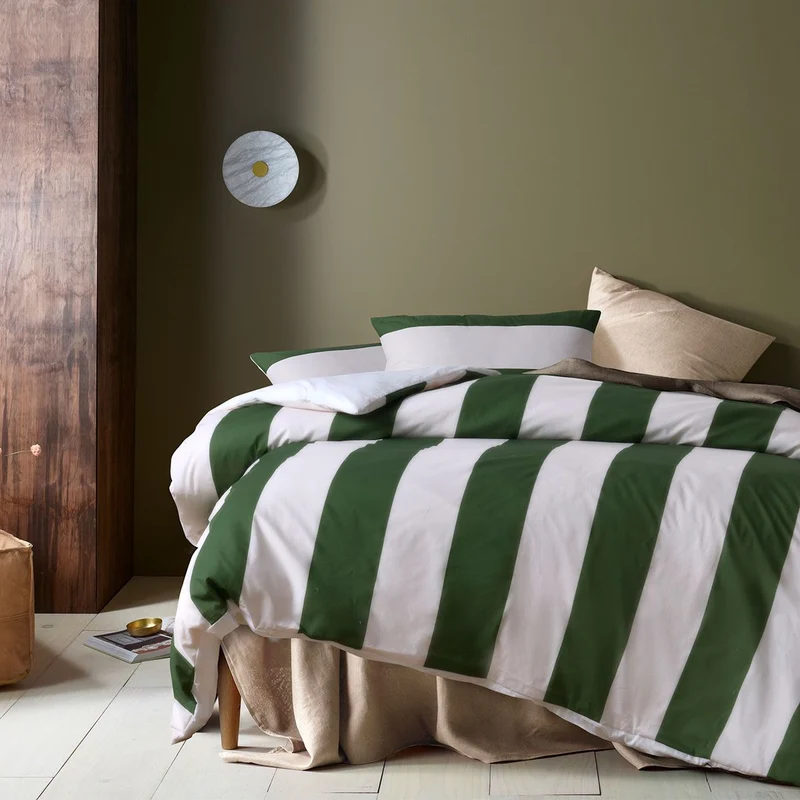 Accessorize Regency Green Striped Washed Cotton Quilt Cover Set Super