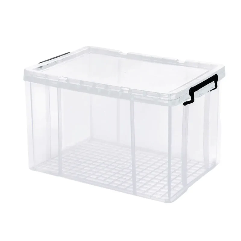 Clear Plastic Storage Box Stackable With Lid Handle Home Use