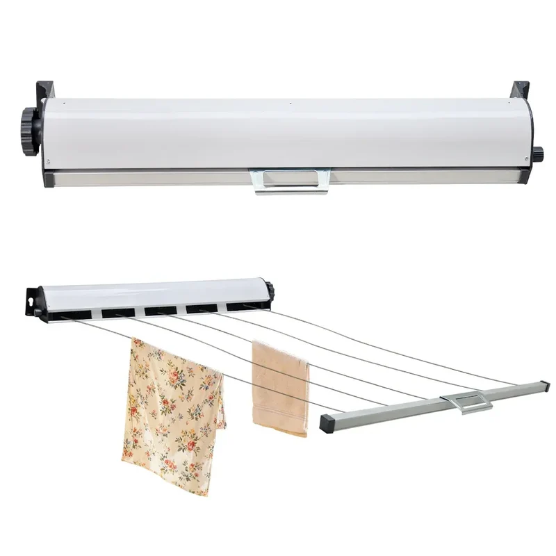 5 Line Retractable Clothesline 10m Wall-Mounted Iron Clothes Dryer
