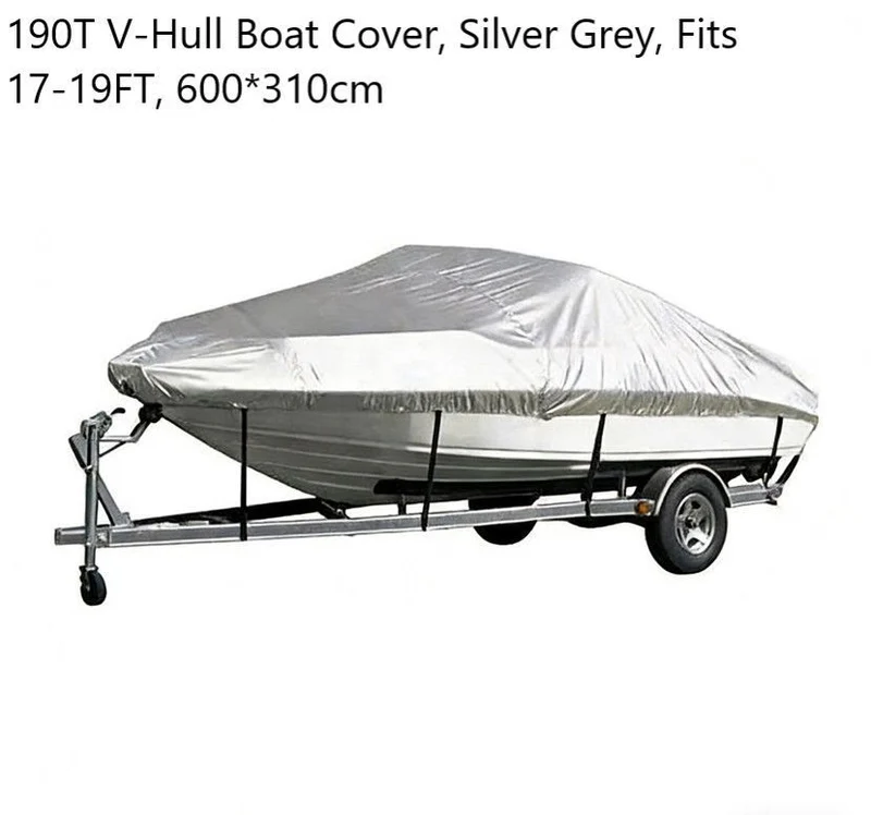 Silver Grey 190T Polyester V-Hull Boat Cover 17-19FT