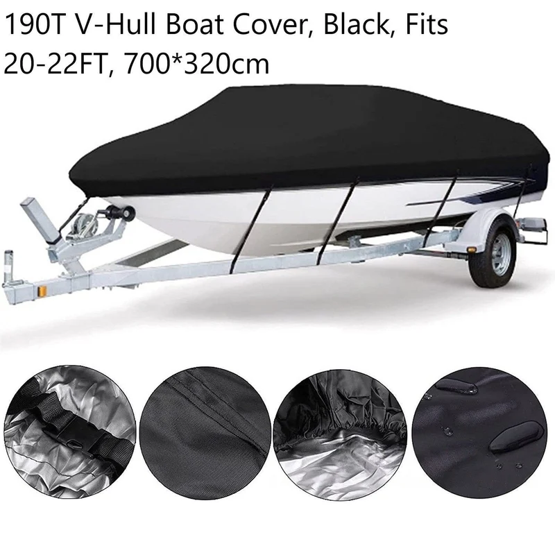 Black 190T Polyester V-Hull Boat Cover 20-22FT