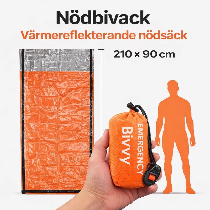 Nödbivack – Värmereflekterande nödsäck för bil & friluftsliv