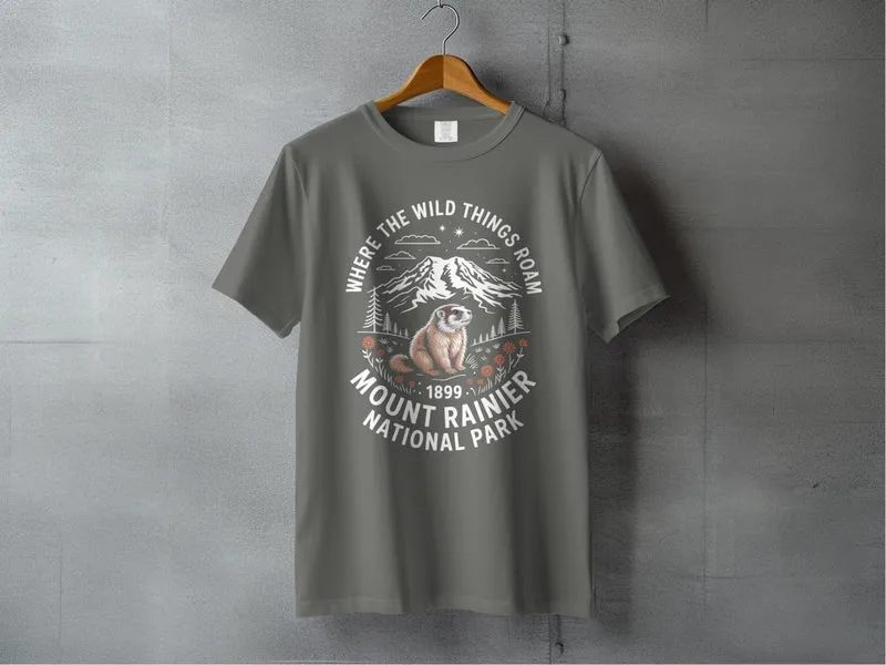"Where The Wild Things Roam" Mount Rainier National Park Marmot T-Shirt