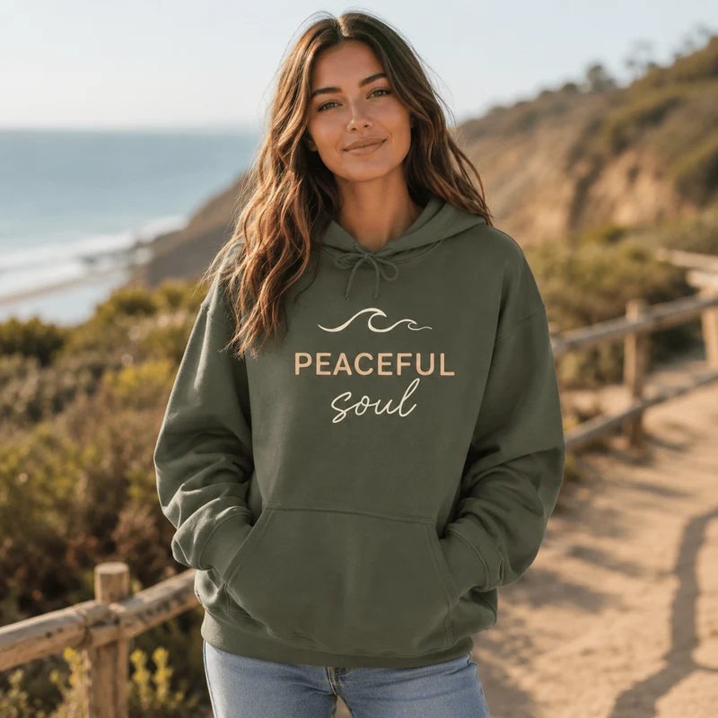 "Peaceful Soul" Wave Graphic Comfort Hoodie