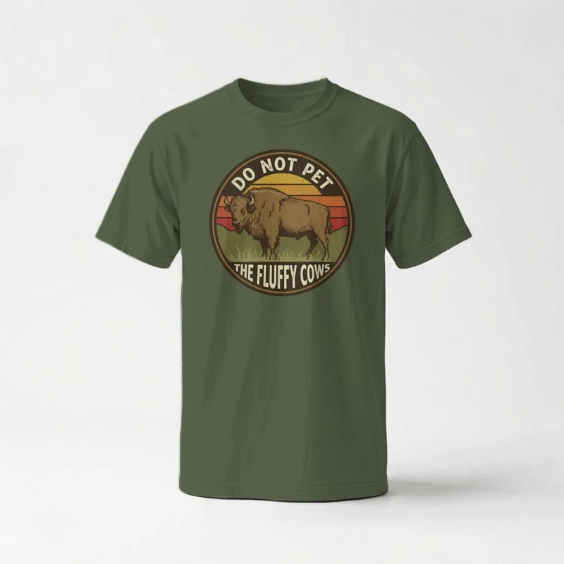 Do Not Pet The Fluffy Cows Bison Retro Sunset T-Shirt