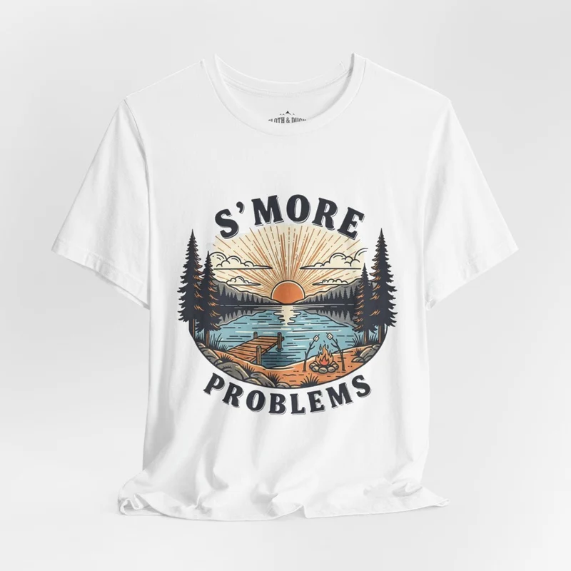 Camping T-Shirt | S'MORE PROBLEMS Campfire Lake Sunset Tee