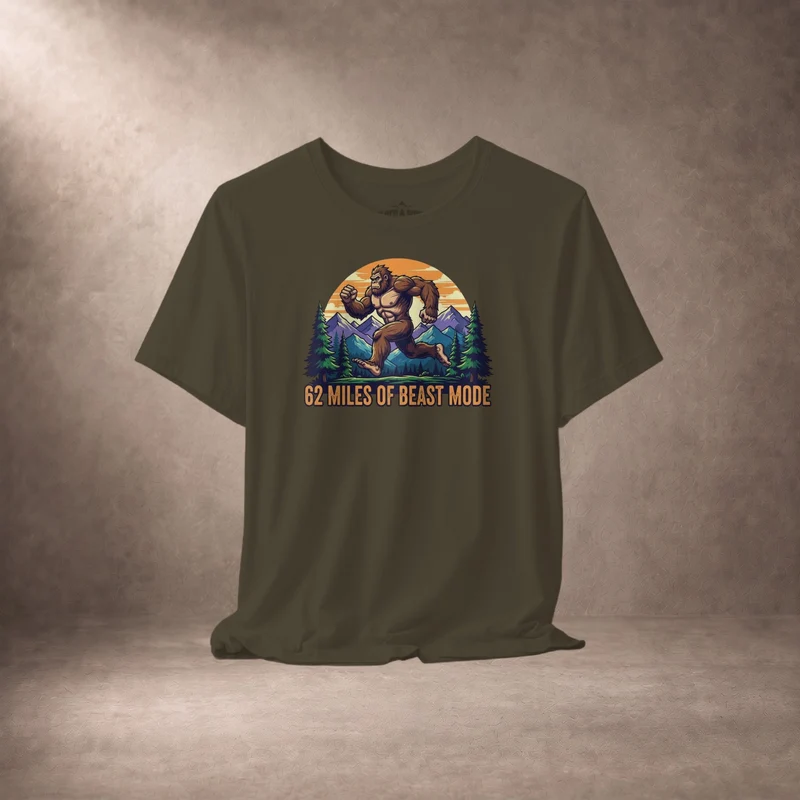 62 Miles of Beast Mode Running Bigfoot Graphic T-Shirt